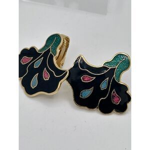 Vintage Cloisonne Fan clip on earrings